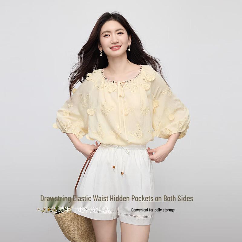 

Women s Hollow Lace Cotton Linen Shorts XL