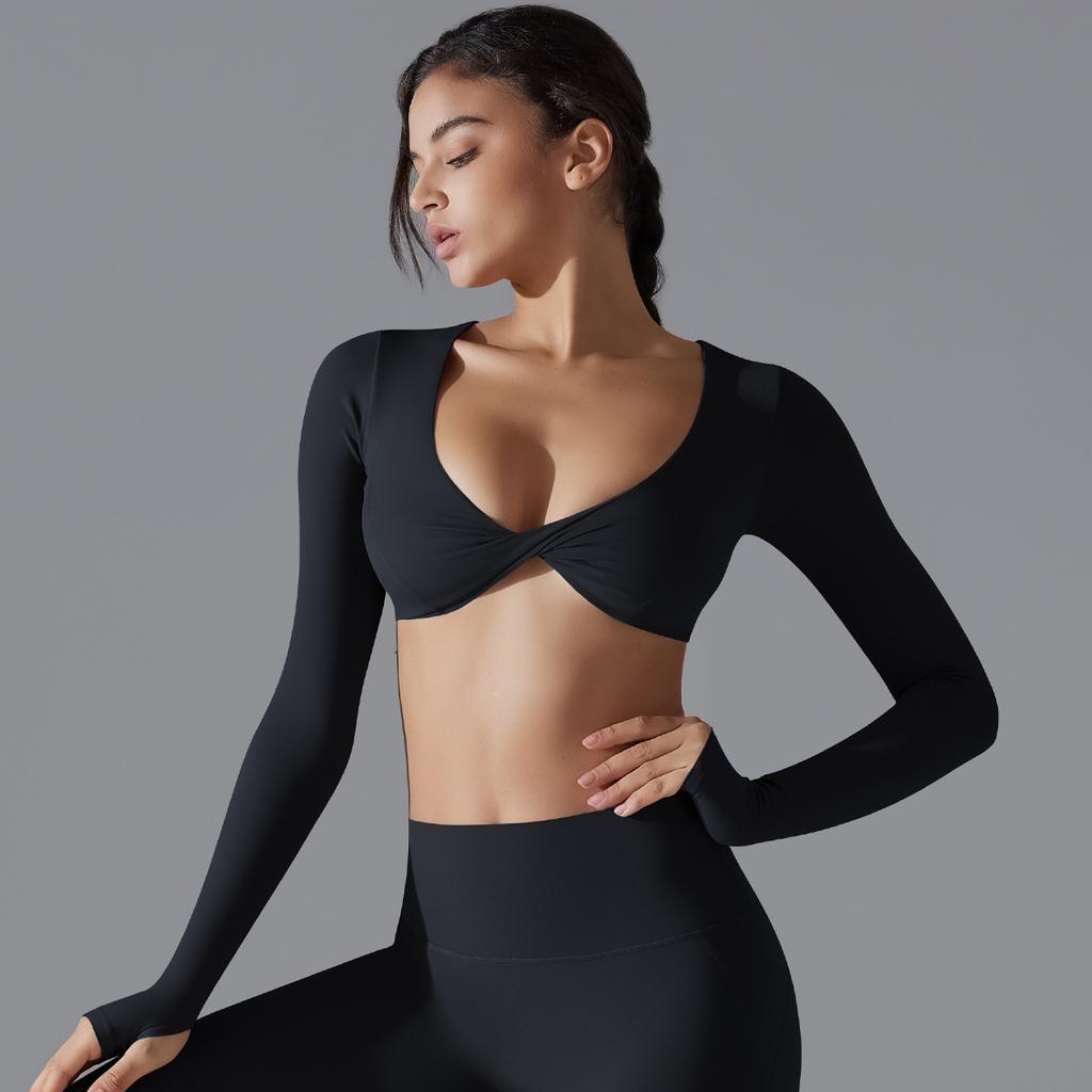 Yoga Clothing Trend Sports Gathering Long Sleeved Solid Color Slim Fit Elastic Fitness Shaping Running Training Top For Women