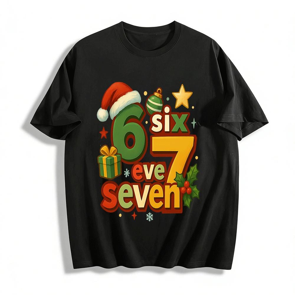 Christmas Themed Number 6 7 Graphic Casual Top For All Ages Pure cotton T-shirt XXS