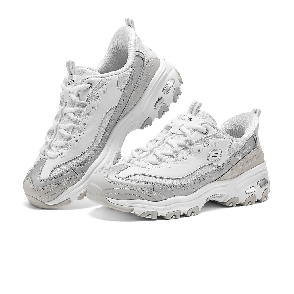 Skechers DLites 1.0 Milk Tea Bear Trendy Low-Top Dad Sneakers Women Sneakers Gray White 150537-WSL