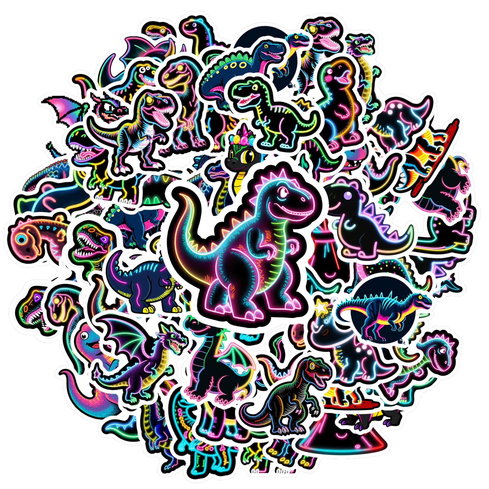 

35pcs Playful Dinosaur Stickers Neon Prehistoric Sticker Pack Stickers For Laptop Motorcycle Luggage Phone Guitar DIY
