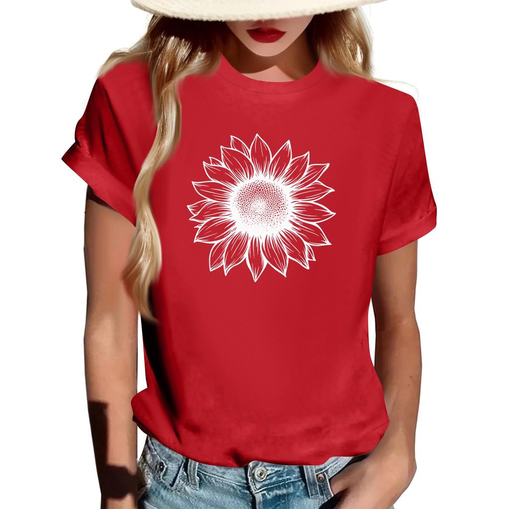 T-shirt à manches courtes pour femme, à col rond, tendance, décontracté, à imprimé rétro