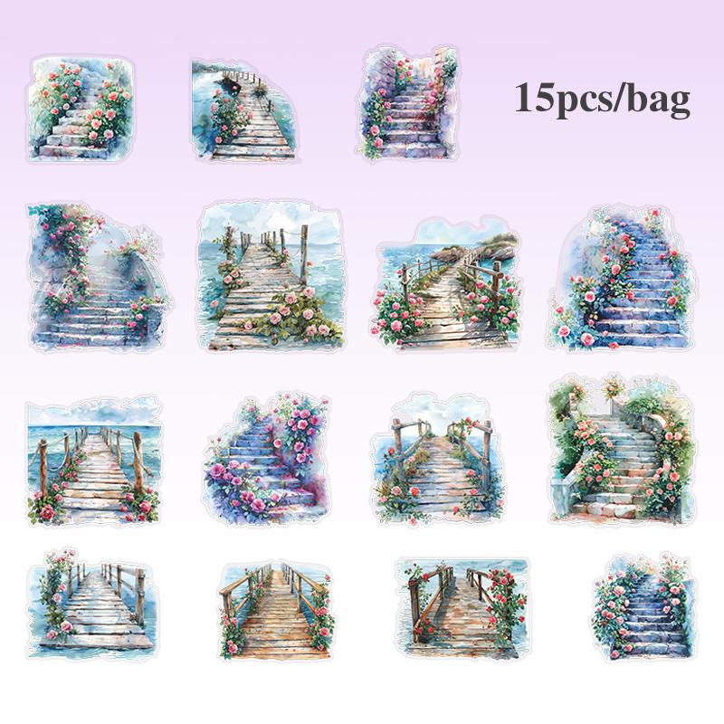 

Mr. Paper, 15cps/bag, Vintage Floral Sticker,Floral Estate Landscaping Sticker Decoration Scrapbook, Phone Case Collage Material