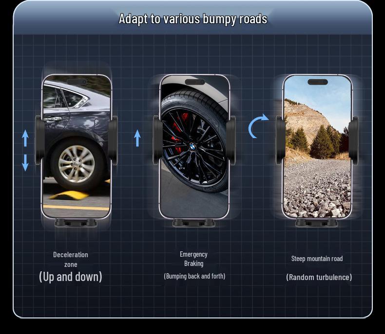 15W Car Wireless Charger & Phone Holder for Apple & Android with Three-Axis Linkage