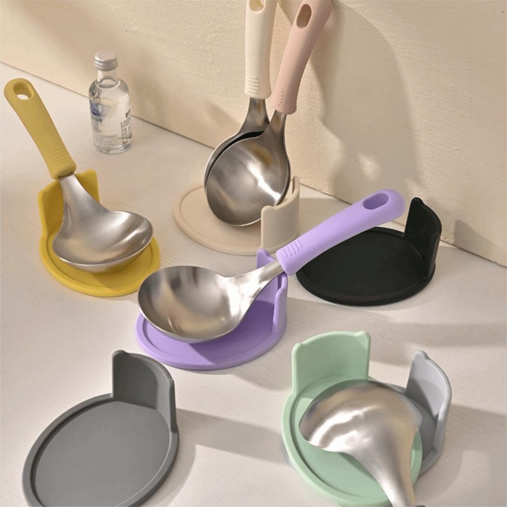 Silicone Handle Korean Soup Spoon Set With Spoon Rack Hot Pot Spoon Household Tablespoon  Cooking