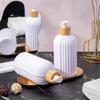 500ml Strip Soap Dispenser with Bamboo Pump Refillable Bottle Conditioner Lotion Shampoo Body Wash Empty Container for Bathroom