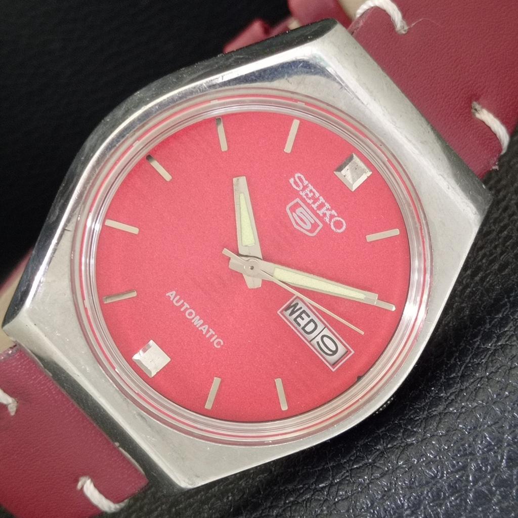 AUTOMATIC 6309A VINTAGE SEIKO 5 JAPAN MENS RED COLOR DIAL WATCH A701465-5 R206b-a701465