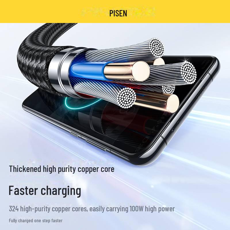 PISEN 100W Aluminum Alloy Braided Type-C Super Fast Charging Cable for Huawei