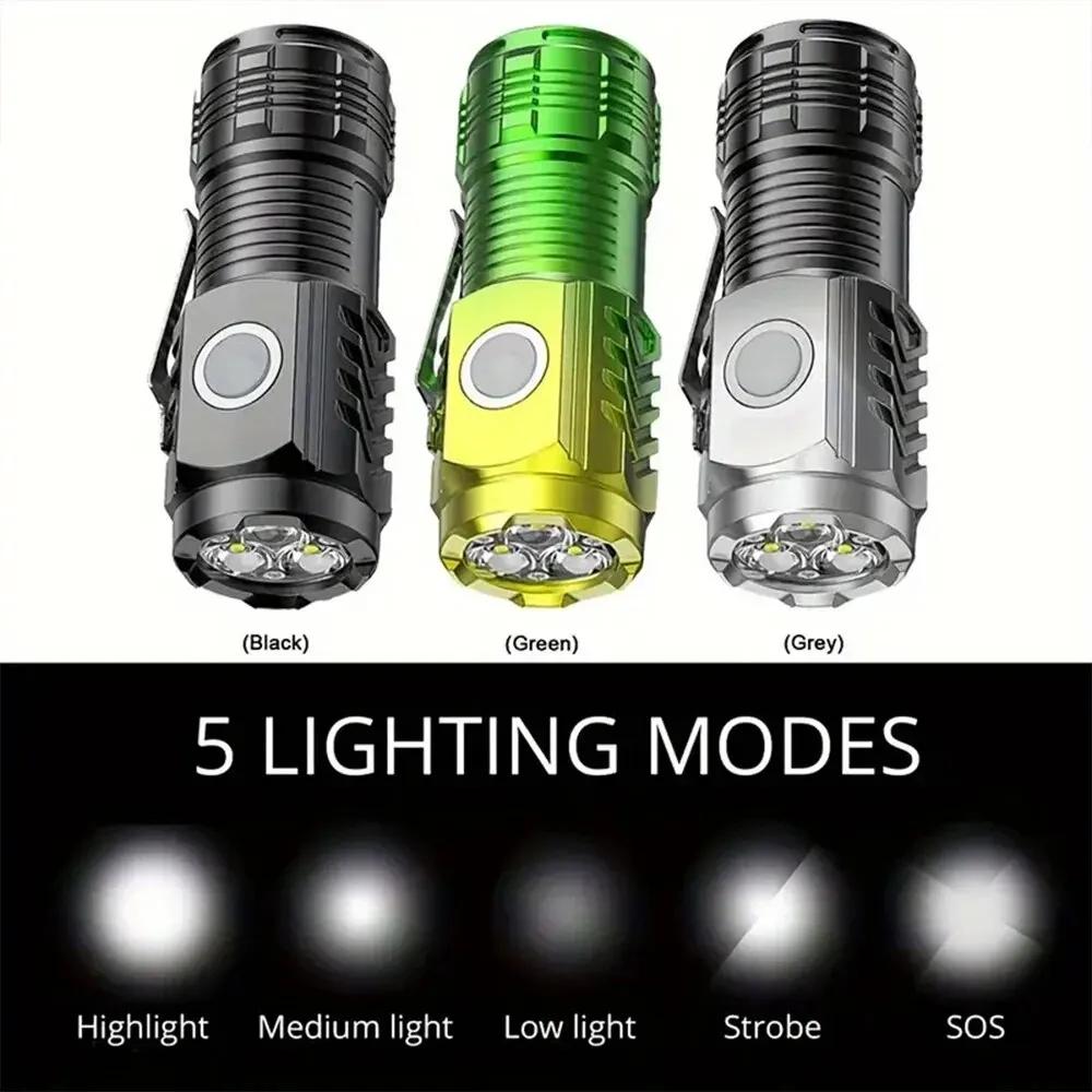 2000LM LED Super Bright Flashlight Portable Mini Burst Torch Rechargeable Outdoor Emergency Spotlight with Pen Clip Tail Magnet