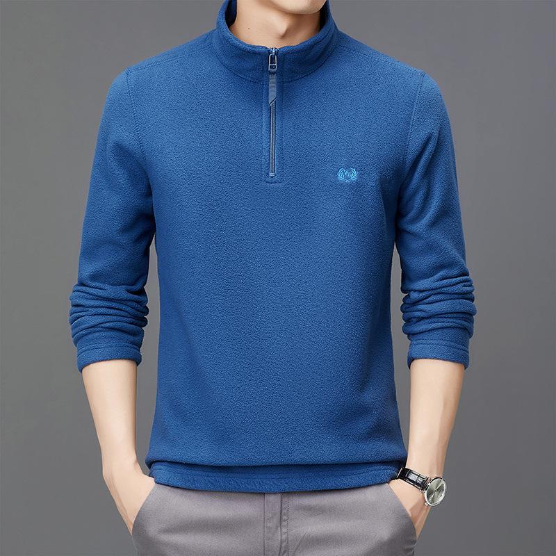 Autumn and Winter Men's Long-sleeved Polar Fleece T-shirt Youth Casual Stand-up Collar Half-zip Men's Tops