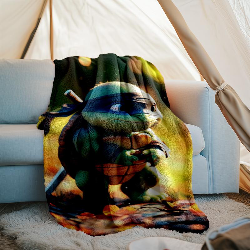 Turtle Warrior Print Flannel Blanket, Soft Warm Lightweight Throw Blanket for Living Room,Sofa Bed Camping Office