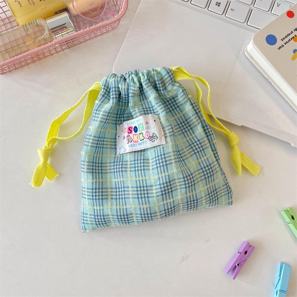 Ctrast Color Plaid Women's Makeup Case Travel Portable Female Drawstring Storage Bag Letter Prints Ladies Small Cosmetic Bags
