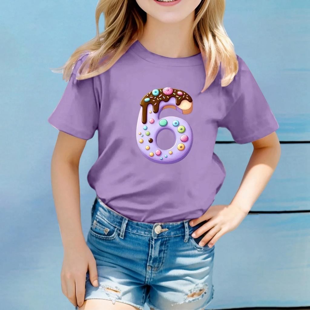 Fashion Cute Princess 67 Number Bow Print Kids Round Neck T-Shirt Boys Short Sleeve Clothing Children Girls Casual T-Shirts Tops