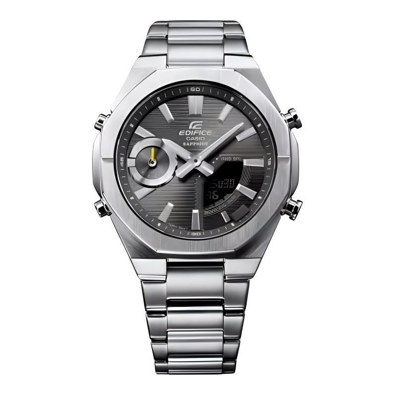 Casio EDIFICE 100 Meters Waterproof Fashion Simple Style Quartz Steel Strap Men's Watch Gray Dial ECB-S10YD-8AJF