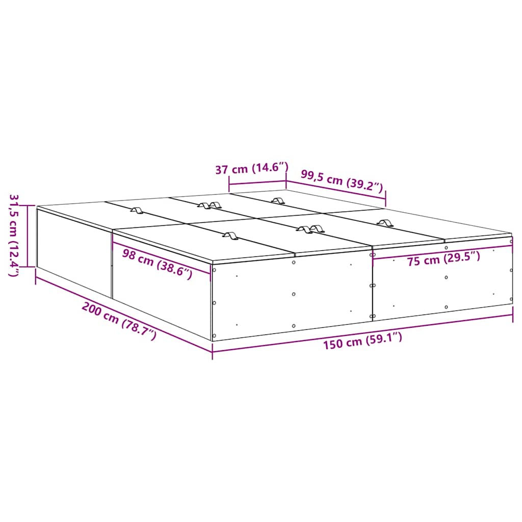 Storage Bed Frame with Storage Space Sonoma Oak 150 x 200 cm