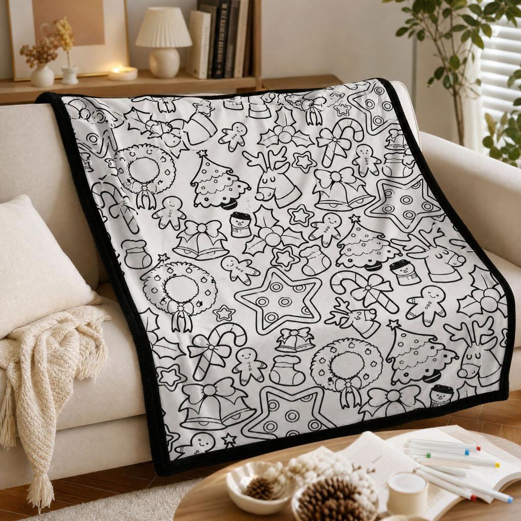 Christmas Coloring Tablecloth with Markers, Kids DIY Gift for Family Holiday Activity
