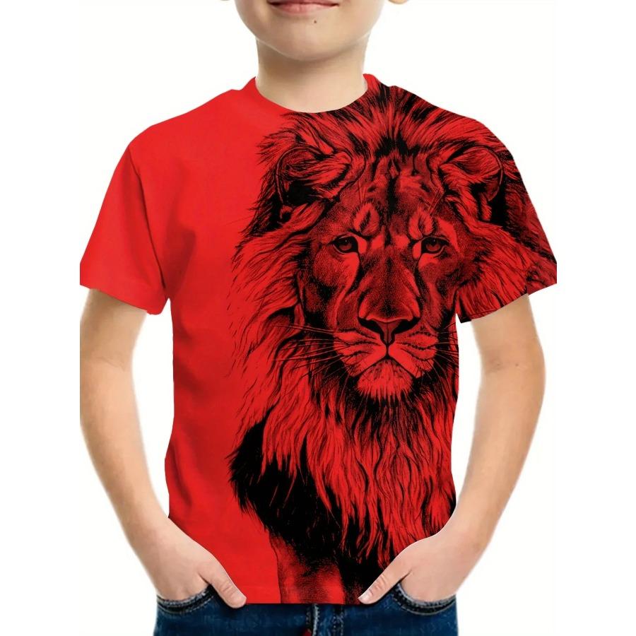 Chlapecké tričko s grafikou lva Módní topy s krátkým rukávem Chlapecké dívčí tričko Kreslený 3D potisk Dětské oblečení Letní dětská trička