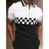 Men S Short Sleeve Polo Shirt Color Block Zip Detail Loose Fit Casual Top
