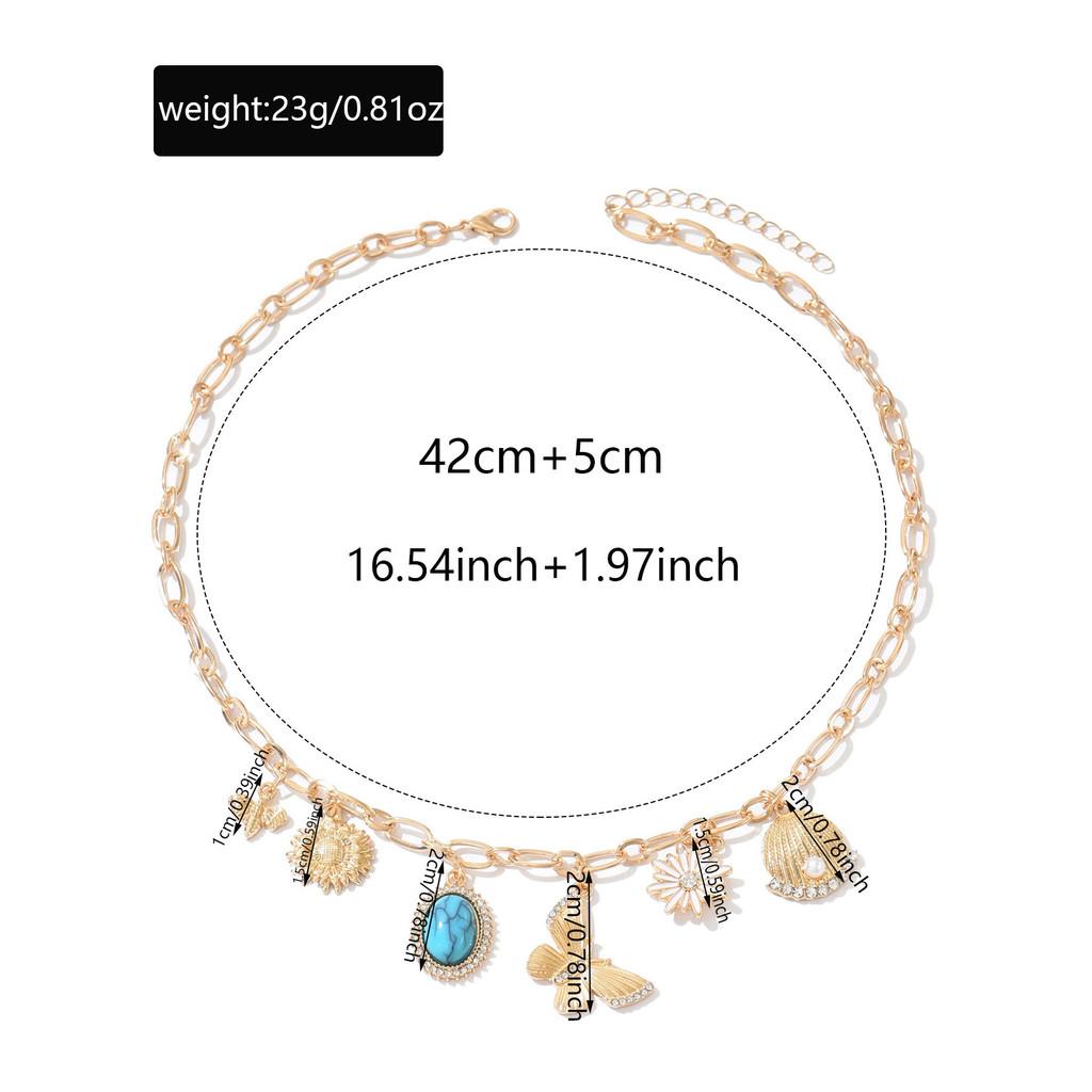 Butterfly Metal Pendant Necklace For Women Floral Summer Fashion Accessory