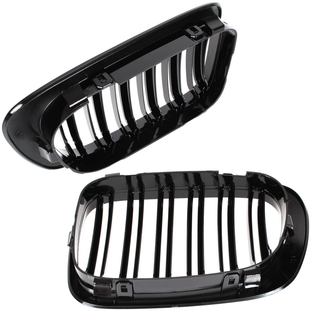 BMW 3 E46 99-01 COUPE / CABRIO griglie tra i fari (reni) set sinistra + destra DOPPIA BARRA NERA LUCIDA
