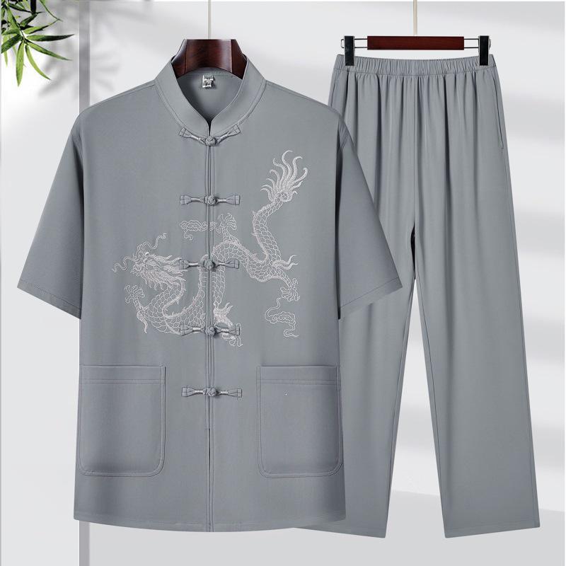 Men's Summer Tang Suit Set: Casual, Loose, Lightweight, Chinese Style for Middle-Aged & Elderly