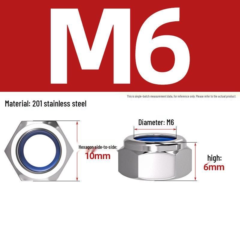 Stainless Steel Nylon Lock Nut Hexagon Anti-Loosening Screw Cap M4-M20