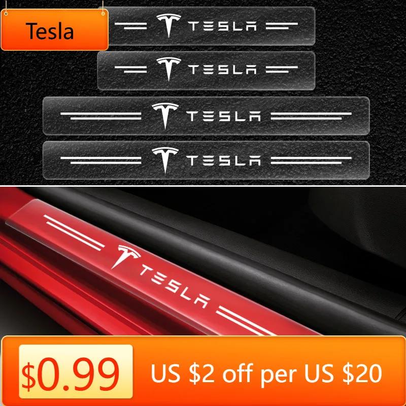 Bilklistermärke Tesla 4ST Biltröskelskydd Genomskinligt Dekorativt Märkesklistermärke Biltillbehör för Tesla Modell 3 S X Y Sty