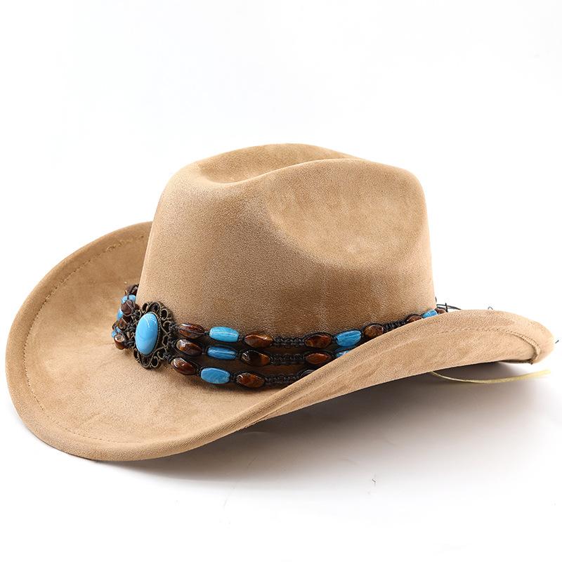 Suede Horse Riding Western Cowboy Hat For Men And Women Outdoor Travel Hat With Rolled Brim Ethnic Style Top Hat Felt Hat