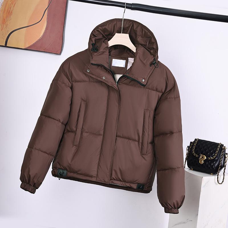 Women's Korean Style Hooded Petite Down Jacket - Short, Solid Color, Cold-Proof Coat for New Year