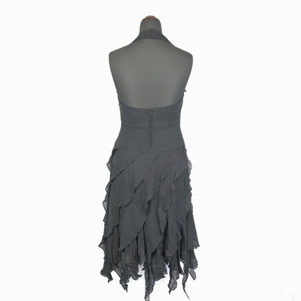 TADASHI Robe Longue 100% Soie Dos Ouvert/Taille Femme S/6P/Noir/Sans Manches Volantées(UTILISÉ)