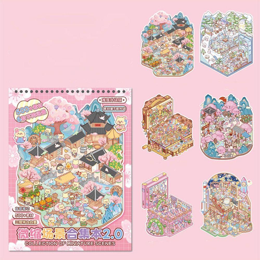 Cartoon Miniature Scene Collection PET Tent Sticker Decoration New Landscape Sticker Book  Kids