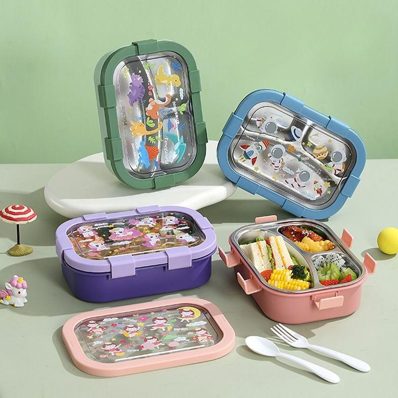 1000/1350ml Portable Cartoon Bento Box with Soup Bowl Lunch Box Buckle Design Sealed Leak-proof Picnic Food Storage Container