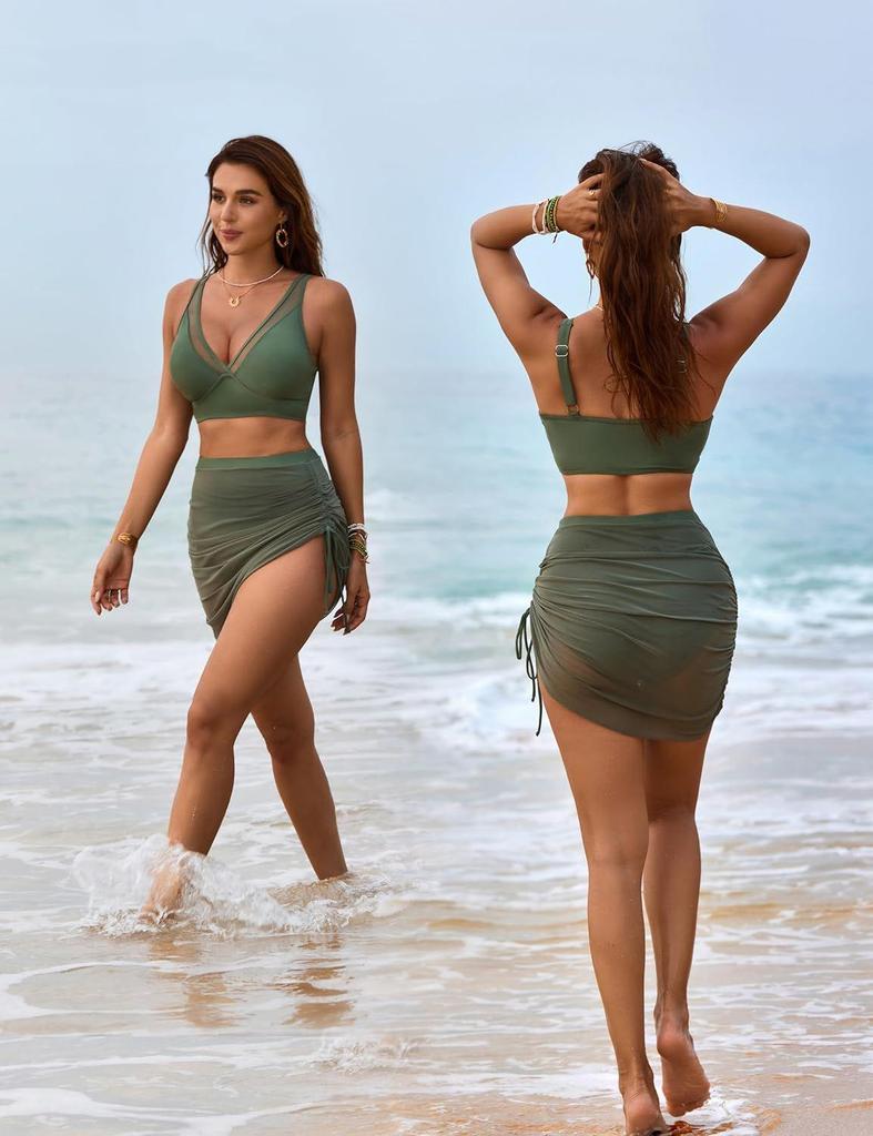 2025 High Waist Mesh Kordelzug Bikini Set für Damen