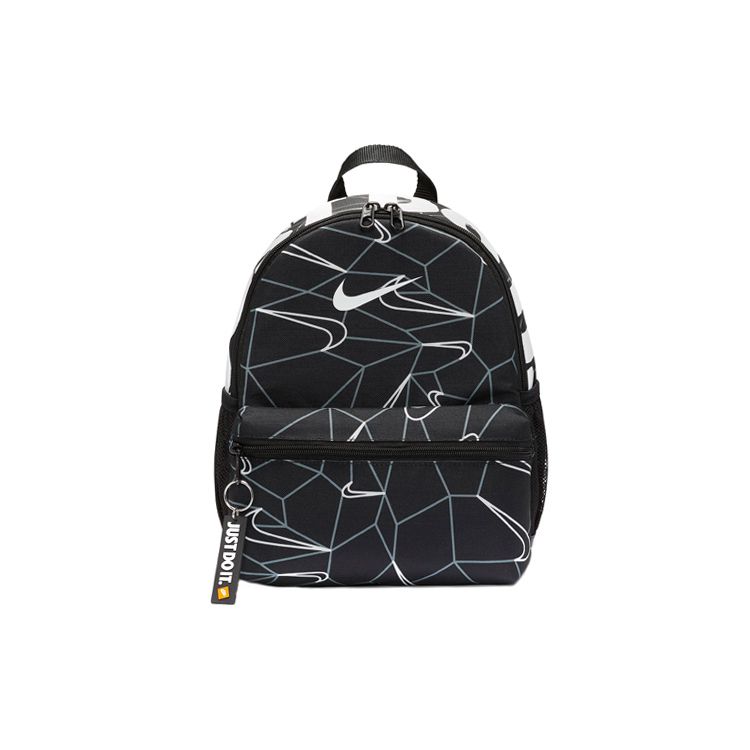 Nike Sports Casual All Over Logo With Just Do It Print Zipper Closure External Zipper Pocket Fabric Backpack Small Men Backpack Black DB3248-010 Black