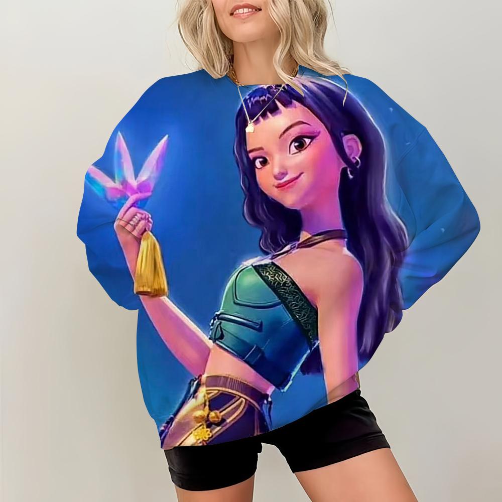 Simple Womens Pullovers KPop Demon Hunters Print Loose Sweatshirts Soft Female Clothing