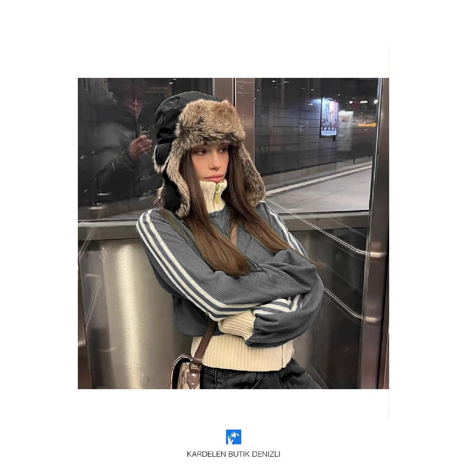 

Пушистая русская лыжная шапка (шляпа пилота-ловца) (унисекса) чёрный