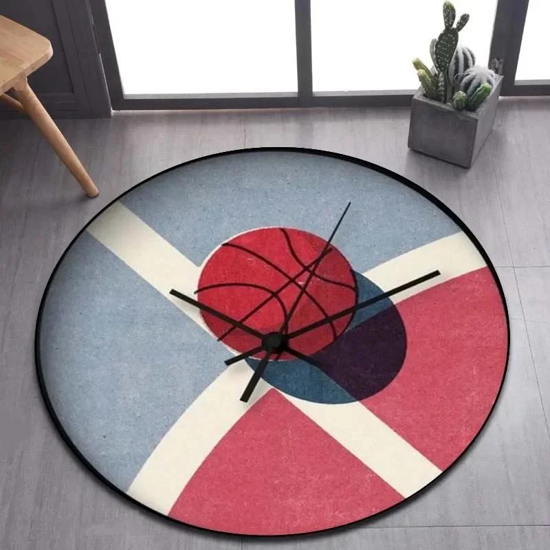 Billiard Clock Print Round Carpet Soft Area Rug for Bathroom Bedroom Living Room Doormat Gaming Chair Decor Non-Slip Floor Mat
