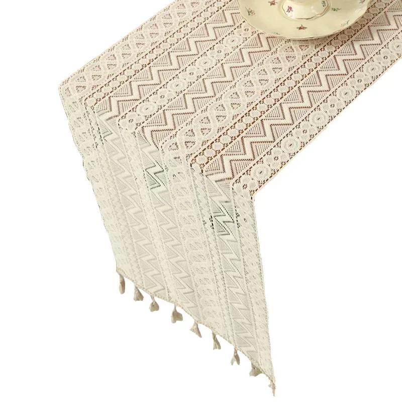 

Cotton and Linen Vintage Table Runner Boho Table Runner for Home Decor Dining TableCloth Coffee Tables Cloth Tassel Table Flag 35x40cm белый