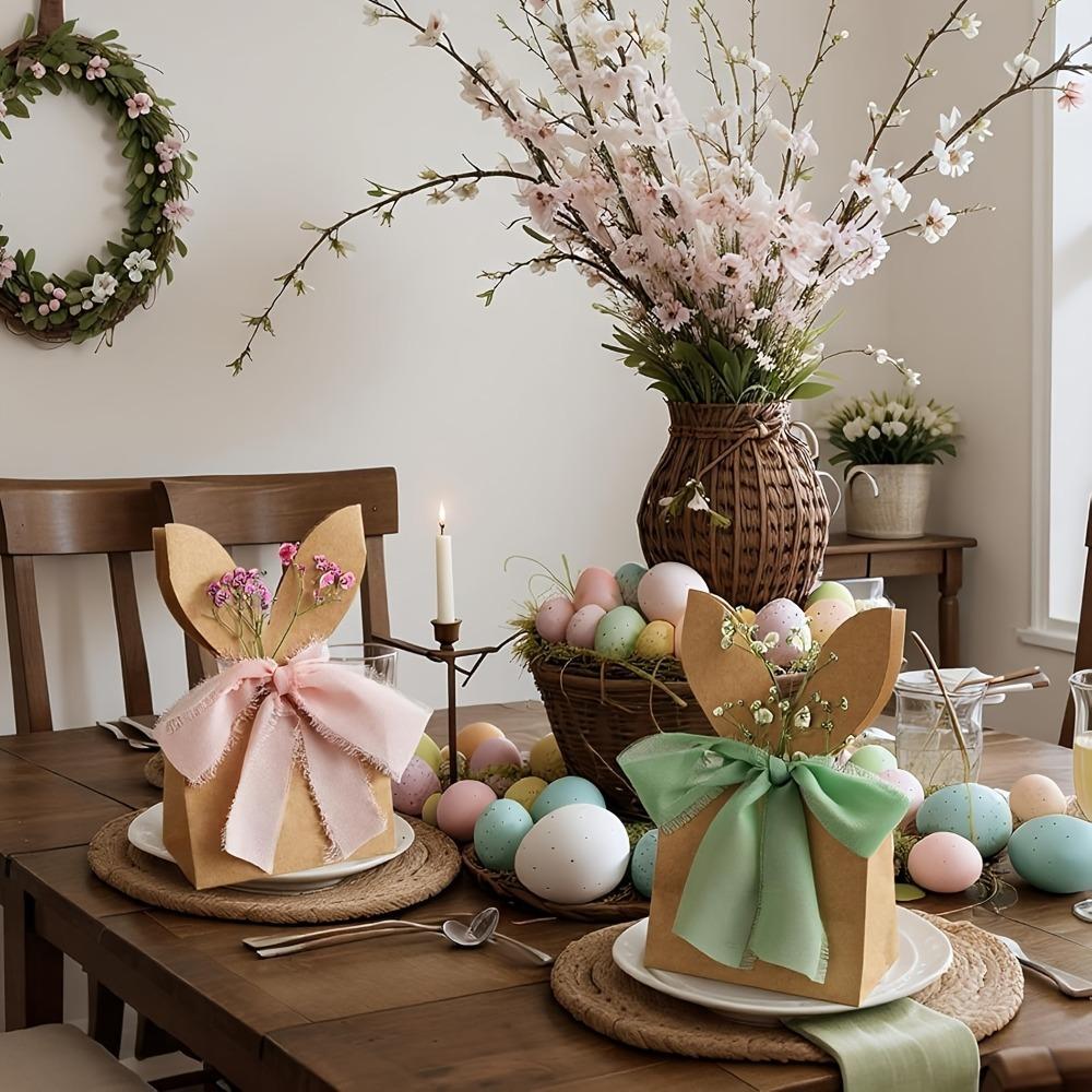 12PCS with Ribbon Bow Easter Rabbit Candy Gift Box Cartoon Bunny Gift Bag  Easter Decoration