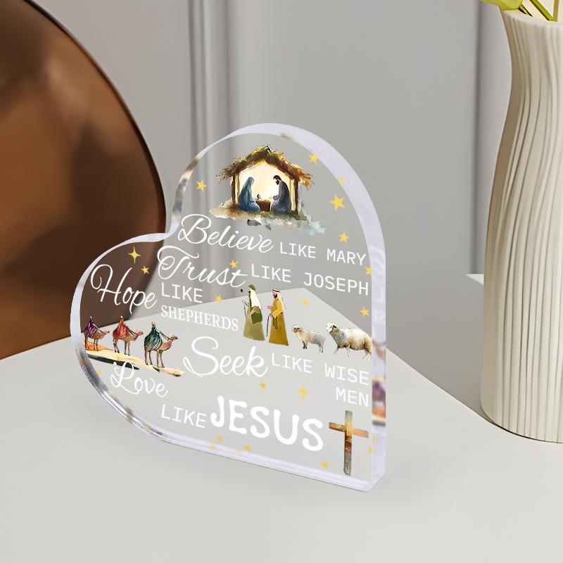 Acrylic Holy Night Nativity Scene Decorative Sign & Plaque | Perfect Desktop Ornament for Home and Office, Excellent Gift for Family or Friends 
