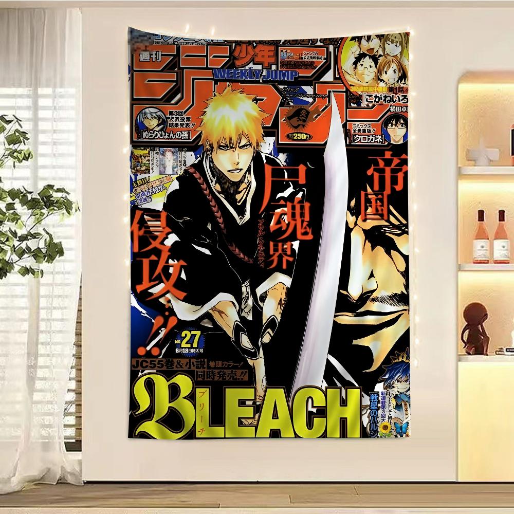 Anime Figure Bleach Tapestry Ichigo Kuchiki Rukia Pattern Art Printing Japanese Wall Tapestry Anime Wall Hanging Home Decor