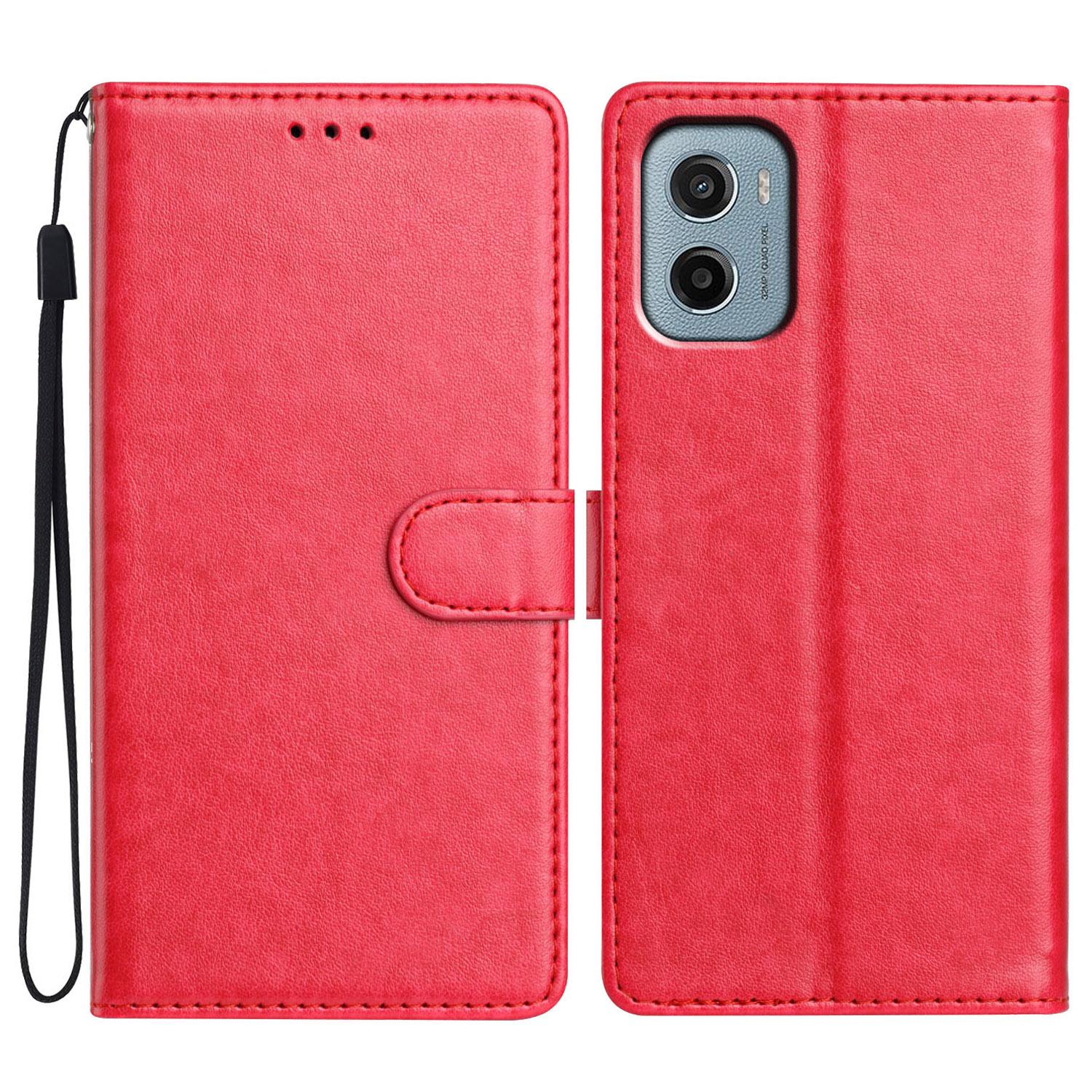 

For Motorola Moto E15 4G Leather Case Wallet Stand Phone Cover with Handy Strap Rose