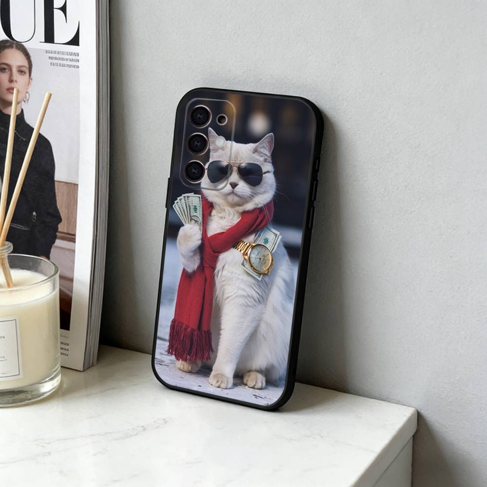 Funny Of Pet Cats  Phone Case For Samsung S25,24,23,22,30,21,10,9,Ultra,Plus,FE 5G Black Soft Case
