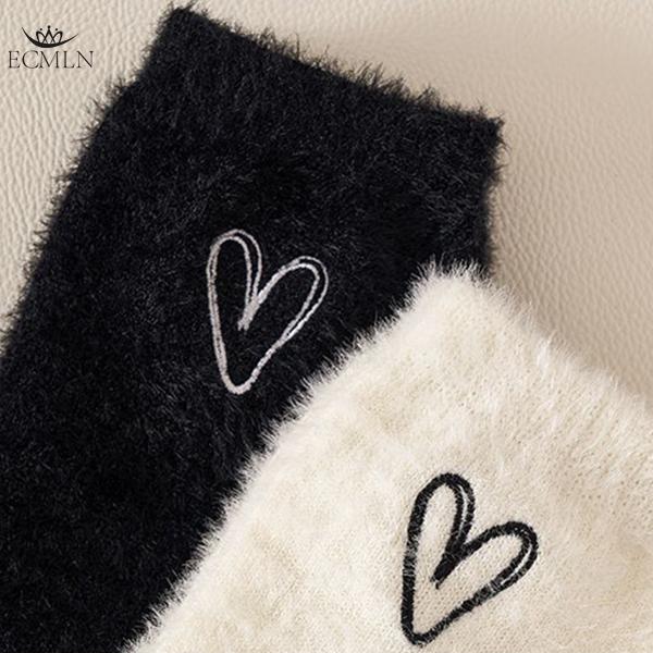Women's Mink Velvet Socks Mid-tube Autumn and Winter Plush Thickened Socks Furry Love Black and White Sleep Plush Socks
