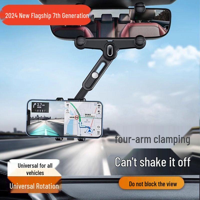360° Rotating Rearview Mirror Phone Holder with Adjustable Support Bracket