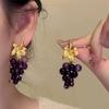 Silver Needle Grape Purple Crystal Drop Earrings - Vintage Retro Design for Women