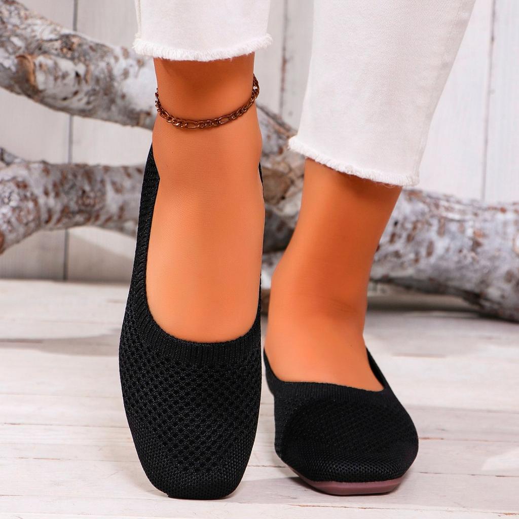 Hot Sale Shoes for Women Spring Slip On Women's Flats Square Toe Elastic Fabric Breathable Shallow Mouth Daily Flats Shoes