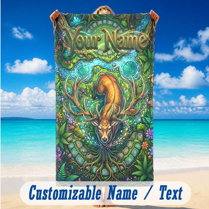 Deer Theme Beach Towel Personalized Custom Name & Text Soft Quick Dry Beach Towel for Swimming Travel