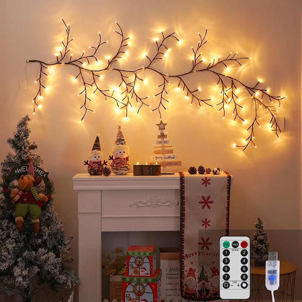 1PCS 96Leds Outdoor USB Tree and Vine Light 8 Mode Indoor Christmas Fireplace Atmosphere Light Room Wall Decoration Nightlights