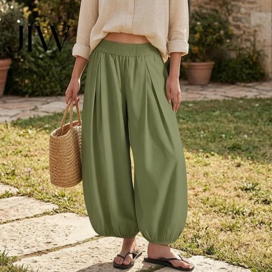 High Waisted Pants Women Wide Leg Barrel Pants, Casual Balloon Relaxed Fit Trousers, Solid Color Pleated Baggy Palazzo